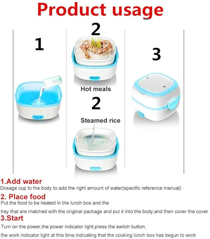 Multifunctional Electric Lunch Box Mini Rice Cooker Portable Food Heater Steamer with Stainless Steel Bowls Egg Steaming Rack Spoon Measuring Cup for Use in Office Outdoor School