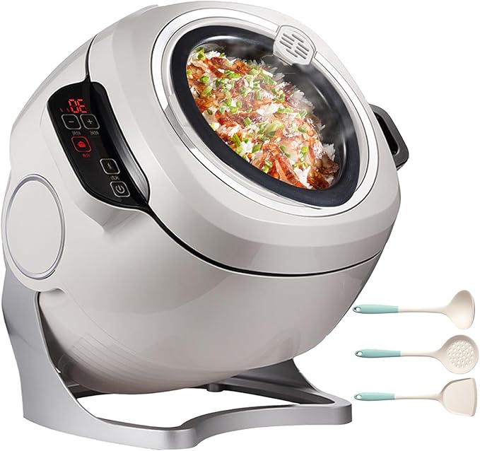 ddingsmafosee 6l Automatic Cooking Pot Fried Rice Machine Drum Food Processor - Preset Heating Timer Within 8 Hours- 3 Cooking Utensils Drum Cooking Machine - for Stir-Frying Stewing Cooking