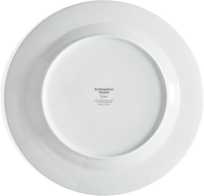 Portmeirion Home Roses 16 Piece Set - Delicate Pink Rose &amp Butterfly Pattern Dishwasher Safe Porcelain Dinnerware for Garden Parties Bridal Showers Tea Time &amp Family Gatherings - 10.5 Plat