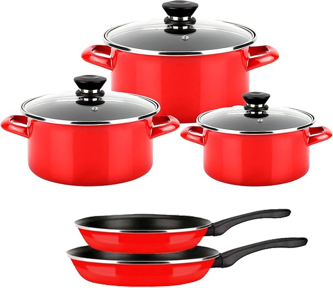 Fagor Optimax Induction Saucepan Set 8-Piece Set 3 Cooking Pots 18-20-24 cm 3 Glass Lids 2 Frying Pans 20-24 cm Enamelled Steel Non-Stick Coating without PFOA Suitable for All Types of Cookers