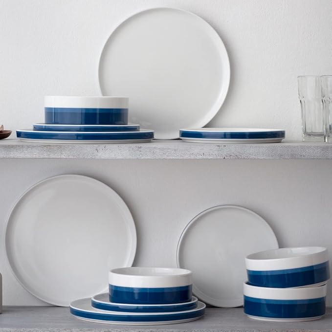 Noritake ColorStax Stripe Blue 12-Piece Dinnerware Set Service for 4