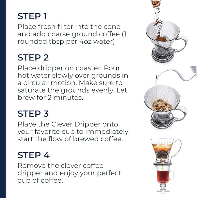 Clever Coffee Dripper and Filters Large 18 oz Original Classic Design Safe BPA Free Plastic dripper coffee maker drip coffee maker pour over 100 filters coaster and lid 18 oz (Clear)