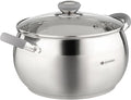 Daniks Modern 7 Quart Stainless Steel Stock Pot with Glass Lid Tri-Ply Bottom for Even Heating Induction Compatible Dishwasher Safe Heatproof Handles