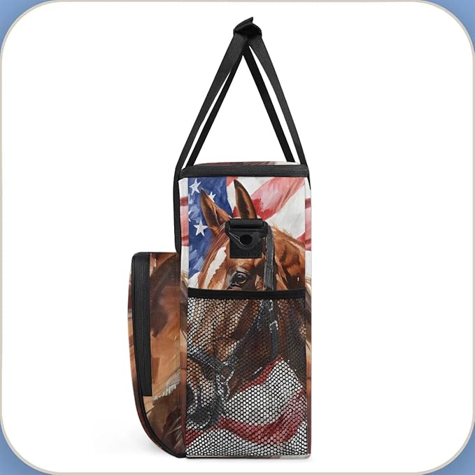 Coffee Maker Carrying Bag Horse American Flag Single Cup Coffee Maker Travel Bag Compatible with Keurig K-Mini or K-Mini Plus Portable Storage Bag with Shoulder StrapAZ-199