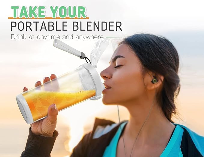 Portable Blender for Smoothies Shakes Juice 20 Oz for Gym Home Office Travel Personal Small Mini Glass Mixer with 6 Blades 150W USB Rechargeable Electric Handheld Blender Cup Watter Bottle