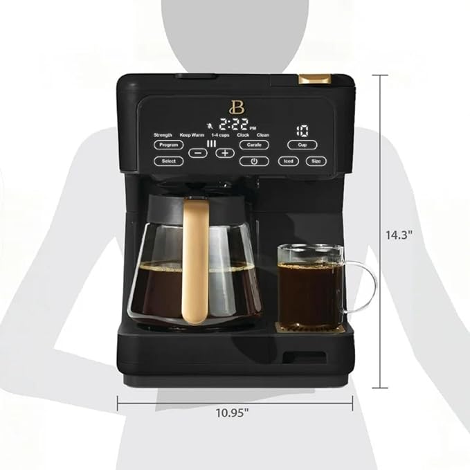 Dual Function Coffee Maker with 12 Cup Drip Brewing and Single Cup Option Programmable Control Panel (Black Sesame)