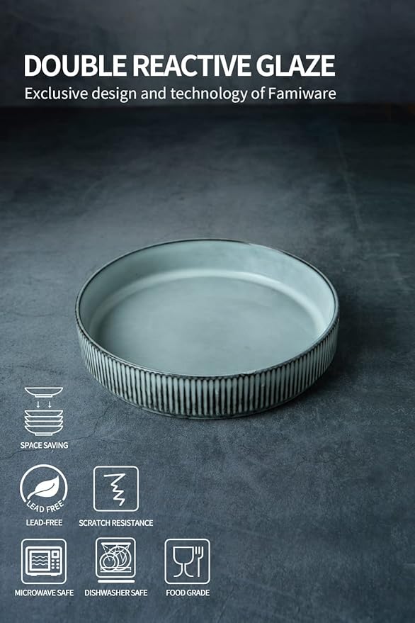 Famiware Star Dinnerware Set with Plates and Bowls Service for 4 (16-Piece) Stoneware Kitchen Dishes Dinner Sets - Smoky Blue