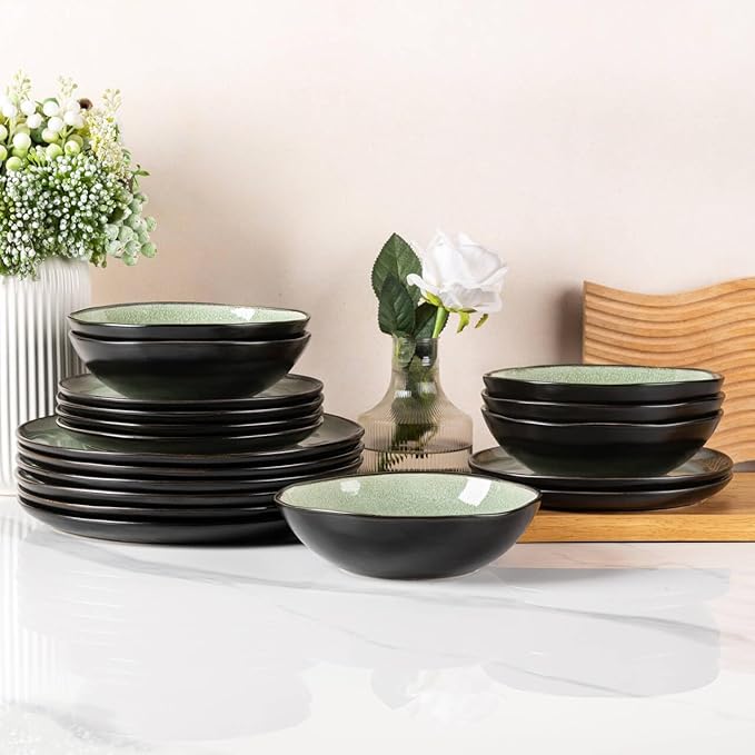 AmorArc Ceramic Dinnerware SetsHandmade Reactive Glaze Stoneware Plates and Bowls SetsHighly Scratch Resistant | Dishwasher &amp Microwave Safe Dishes SetService for 4 (12pc)