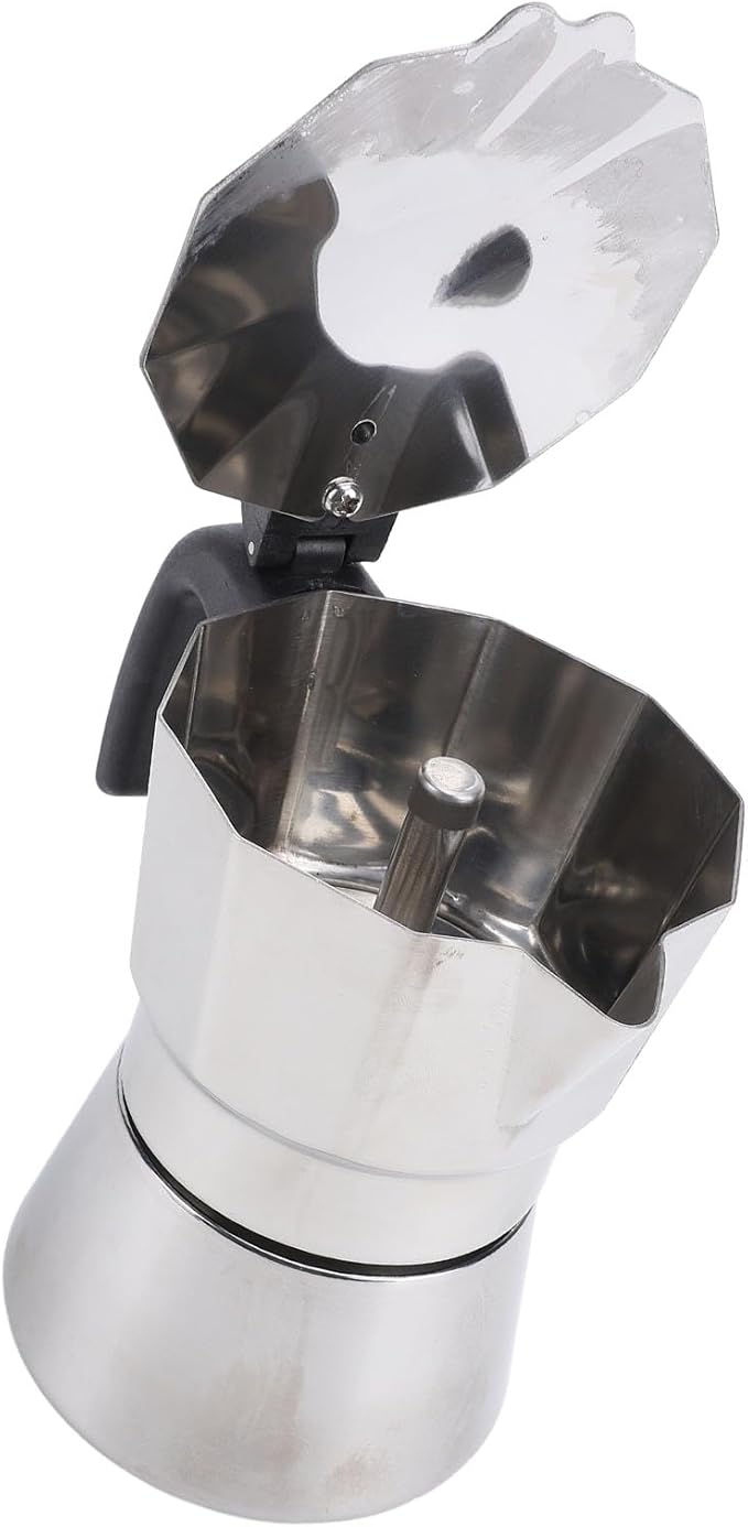 Octagonal Stovetop Coffee Maker Stainless Steel Even Heat Distribution Safe Material Compatible with Gas Stove and Induction Cookers Produces Rich Italian Coffee (150ML)