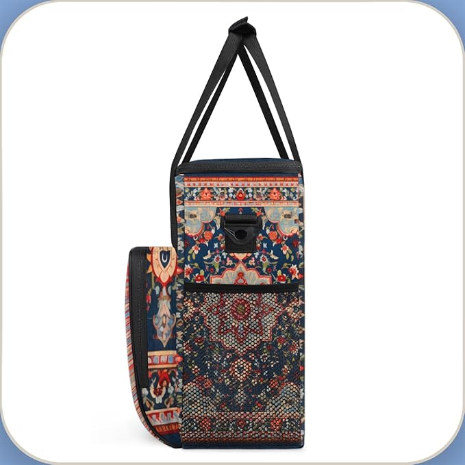 Retro Flower Coffee Maker Carrying Bag Rich Damask Travel Storage Bag Compatible with K-Mini or K-Mini Plus Single Serve Coffee Brewer Carrying Case with Multiple Pockets &amp Shoulder Strap