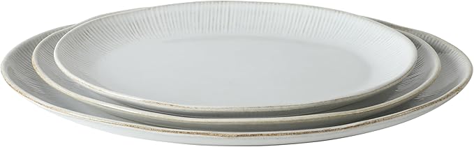 Gibson Elite Sandy Pines 3 Piece Oval Platter Set 15.7” 13.75” &amp 12” Stoneware Serving Platters Reactive Glaze Finish Taupe Microwave &amp Dishwasher Safe