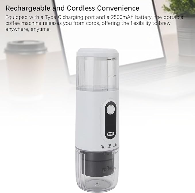 Denash Portable Electric Espresso MachineTravel Coffee Maker for CampingCar Self Heating Coffee Maker with USB C for Hiking Office RV (White)