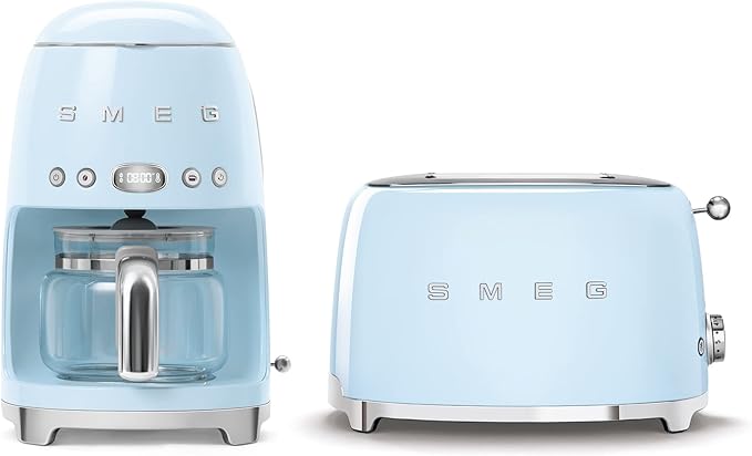 Smeg Retro Drip Coffee Machine and 2-Slice Toaster Bundle… (Blue)