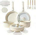 22PCS Non Stick Pots and Pans Set - Healthy Nonstick Cookware Set Detachable Handle Induction Kitchen Cooking Sets Dishwasher/Fridge/Oven Safe Space Saving Beige