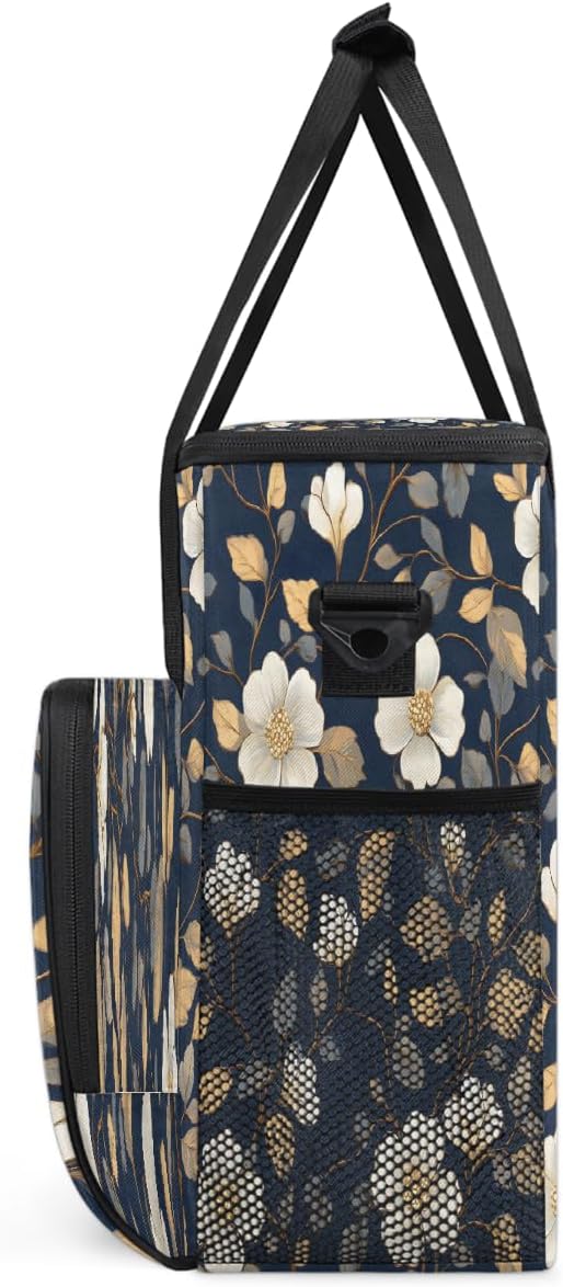 White Flower Leaves Coffee Maker Carring Bag Travel Carrying Storage Tote Bag Compatible with Keurig K-Mini or K-Mini Plus Portable Single Serve Coffee Brewer Case with Pockets for K-cup Pods