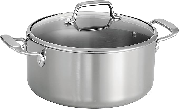 Tramontina Tri-Ply Clad Stainless Steel 5-Quart Dutch Oven Pot with Glass Lid Induction-Ready Dishwasher-Safe NSF-Certified
