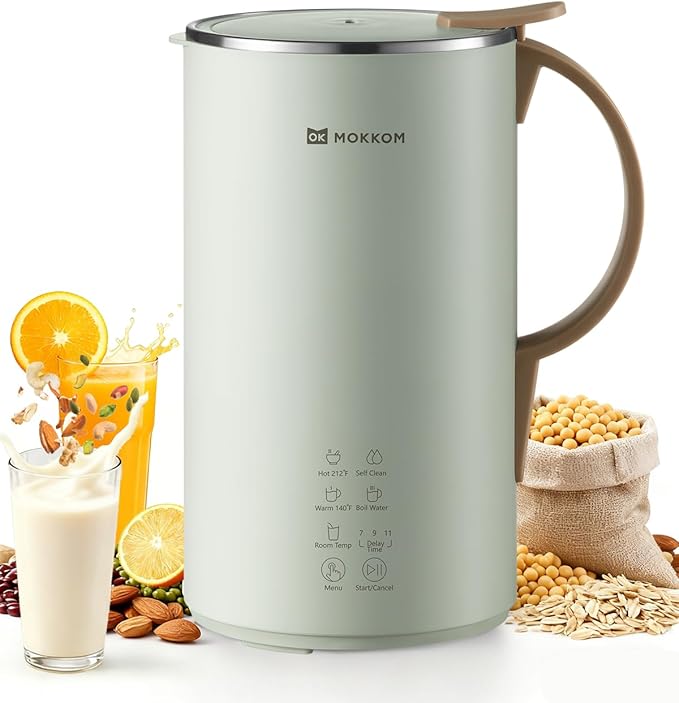 MOKKOM Nut Milk Maker Automatic Almond Milk Machine for Homemade Plant-Based Beverages Oats Soy Dairy Free 20 oz With Delay Start/Keep Warm/Self-Clean/Boiling Cardamom Green
