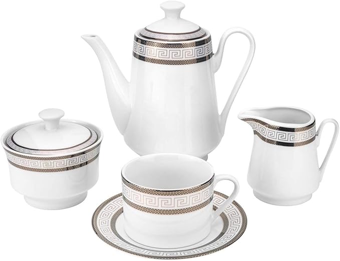 Euro Porcelain 57-pc Banquet Dinnerware Set Luxury Tableware Dining Service for 8 (Greek Key Dark)