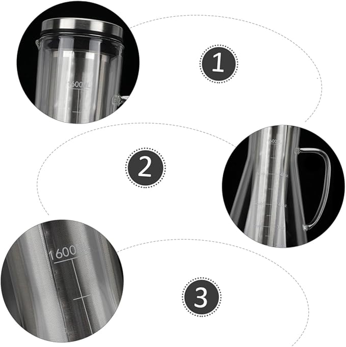 Large Capacity Cold Brew Coffee Maker 1600ml Glass Coffee Pot with Stainless Steel Filter High Borosilicate Glass Dual Use for Home and Office