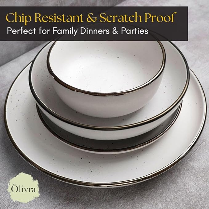 Ceramic Dinner Set 16 piece White Modern Tableware Collection with Plates and Bowls Everyday Dining Dish Set Microwave and Dishwasher Safe Serving for 4