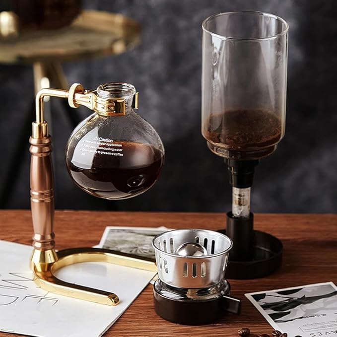 Coffee Maker Set – Manual Vacuum Coffee Siphon Brewer with Glass Pot and Stainless Steel Stand for Coffee and Tea Brewing(Size:500ml)
