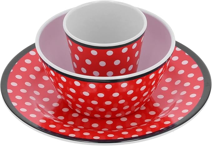 Topyond Christmas Dinnerware Set Melamine Plates and Bowls Set Red Dots Salad Plate Set Includes Plates Bowls and Cups for Home Kitchen Dining