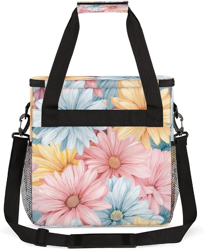 Daisy Flower Pattern Coffee Maker Carring Bag Travel Carrying Storage Tote Bag Compatible with Keurig K-Mini or K-Mini Plus Portable Single Serve Coffee Brewer Case with Pockets for K-cup Pods