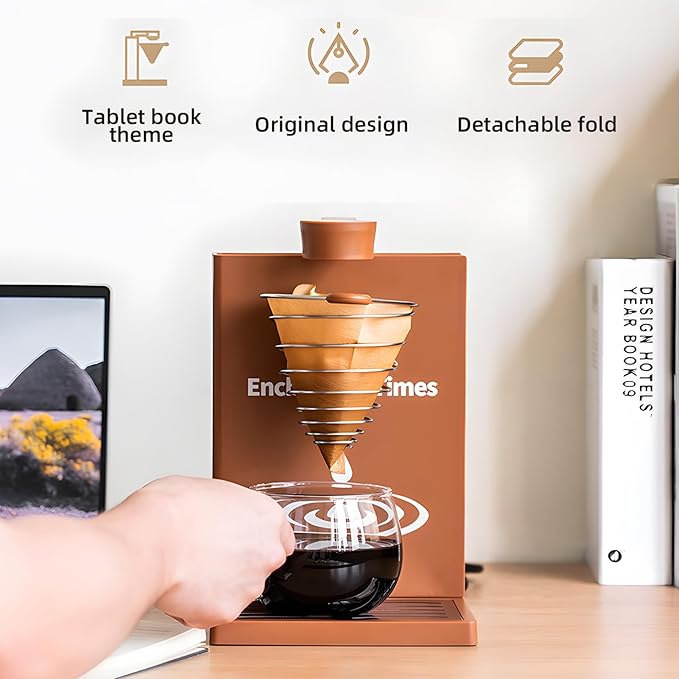 ZJchao Automatic Manual Drip Coffee Maker 300ml Detachable Water Tank Book Shaped Pour Over Coffee Machine with Paper Filter Brush Spoon for Home Office Travel Coffee (US Plug)