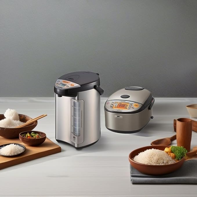 Zojirushi 586361-CV-DCC40XT America Corporation Ve Hybrid Water Boiler And Warmer 4-Liter Stainless Dark Brown &amp Zojirushi NP-HCC10XH Induction Heating System Rice Cooker and Warmer