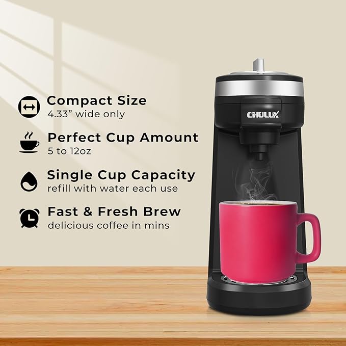CHULUX Single Serve Coffee Maker for K Capsule Mini Single One Cup Coffee Machine Perfect for Small Space Black