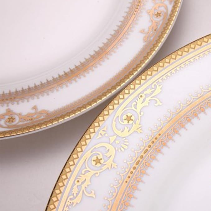 8 pieces bone china dishes set for 2 ceramic plate set with gold thread luxury royal pattern dinnerware sets for wedding housewarming birthday