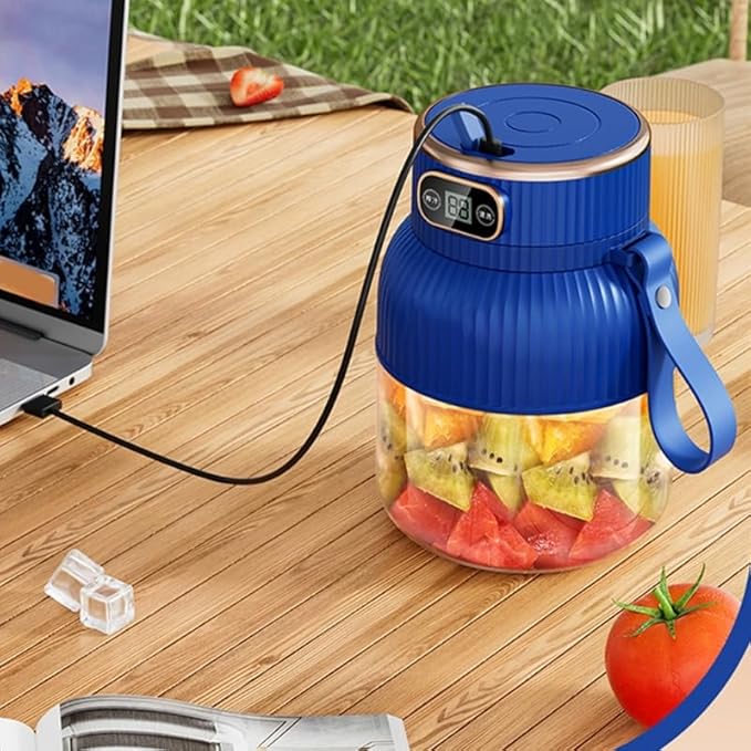 Portable BlenderJuicer Cup with Digital Display600ML Capacity Juices Making CupUSB RechargeablePersonal Size Blender for Shakes and Smoothiesfor Travel&ampGym (White(single cup with two lids))