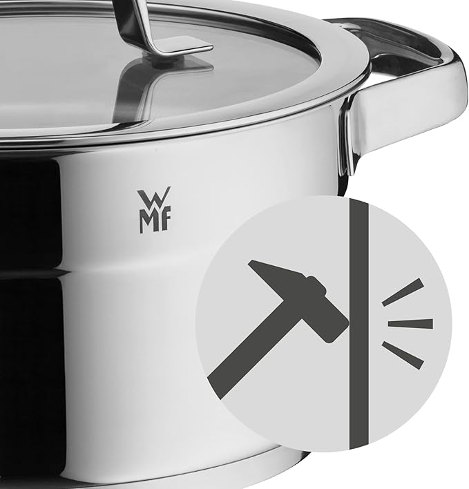 WMF Compact Cuisine 5-Piece Induction Saucepan Set with Glass Lid Polished Cromargan Stainless Steel Induction Pots Set Uncoated Inner Scale