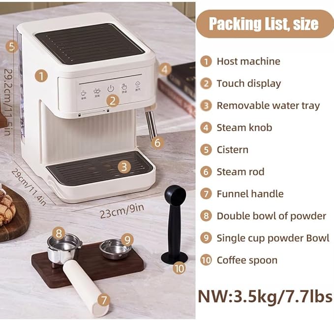 Espresso Machine 20 Bar Semi Automatic Coffee Makers With Milk Frother Steam Wand Touch Screen 60 Oz Water Tank Coffee Machine For Home Latte Machine Gifts For Coffee LoverMilkyWhite
