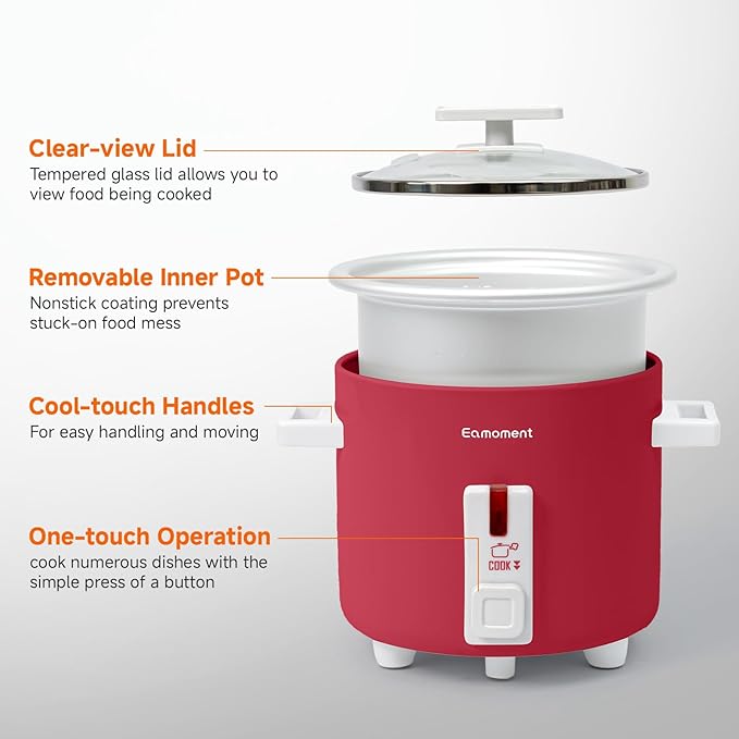 1.5L Mini Rice Cooker with Removable Non-Stick Pot Portable Rice Maker with Keep Warm Function Suitable for 1-2 People Red