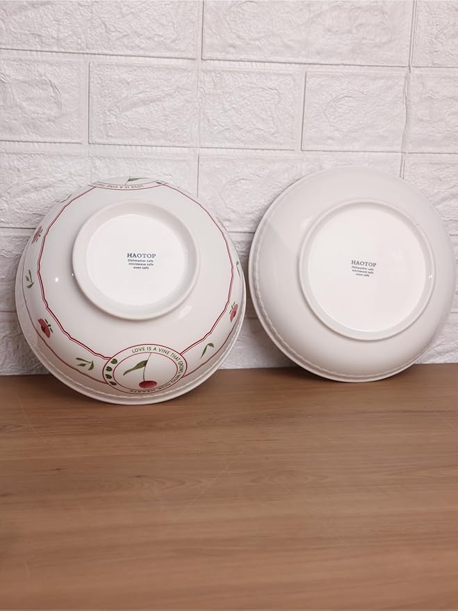 HAOTOP Ceramic Dinnerware Set 3 Pieces Plates and Bowls Floral Pattern Dinner Serving Plates and Bowls Sets for Salad Soup Pasta Microwave ＆ Dishwasher Safe White