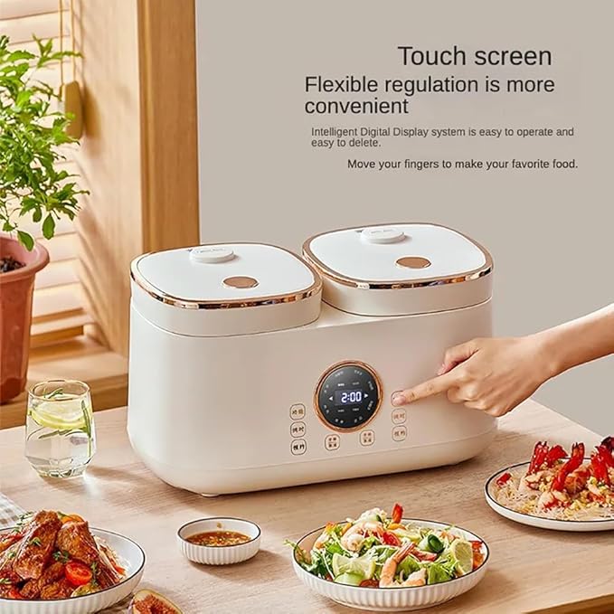 2L+2L Dual Inner Multi-Function Electric Rice Cooker with Smart Touch Screen Non-Stick Pot and 12-Hour Appointment Timer for Home Cooking