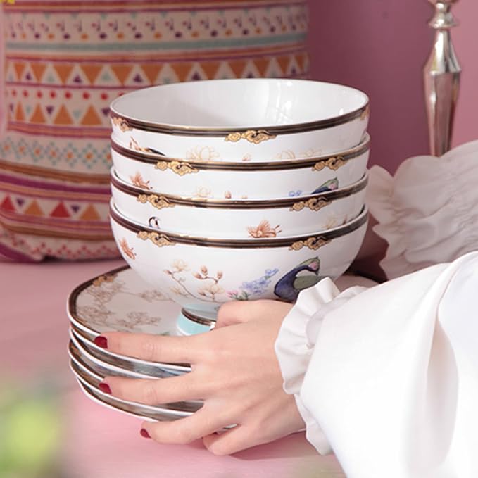 ACMLIFE Bone China Dinnerware Set 12 Pieces with 2-Tier Vintage Floral Afternoon Tea Stand