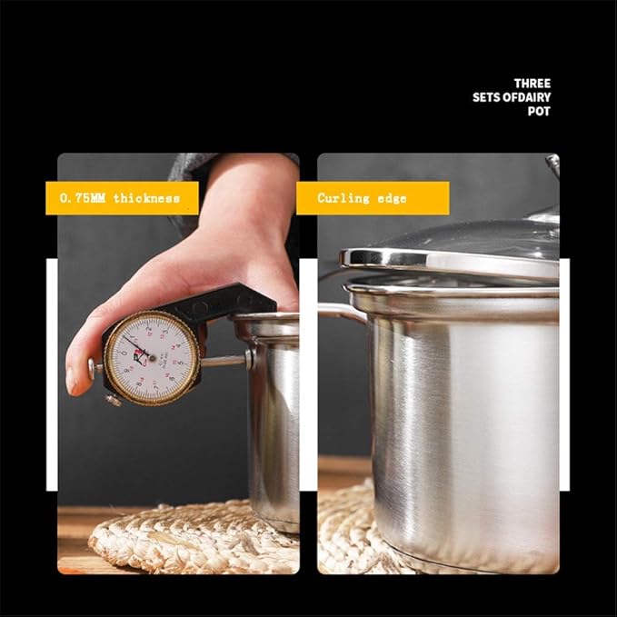 Saucepan Set Stainless Steel Cookware Set with Toughened Glass Lids Suitable for All Stove Types Induction Cooker 3 Pieces Pot &amp Pan Sets