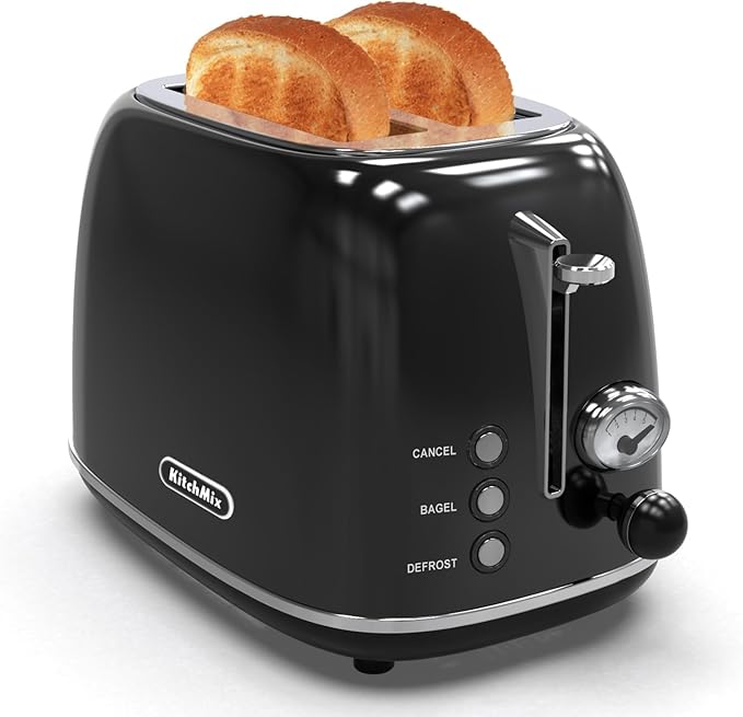 Toaster 2 sliceRetro Stainless Steel Toaster with 6 Settings 1.5 In Extra Wide Slots Bagel/Defrost/Cancel Function Removable Crumb Tray (Dark)
