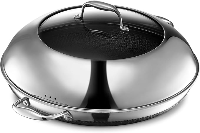HexClad Hybrid Nonstick 5-Piece Cookware Set 14 Pan with Lid 14 Wok with Lid and 12 Griddle Stay-Cool Handles Dishwasher and Oven-Safe Induction Ready Compatible with All Cooktops