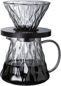 Pour Over Coffee Maker Set 500ML Glass Carafe Coffee Server with Dripper Set V60 Glass Coffee Filter with Wood Base for Home Office Gift 1-4 Cups
