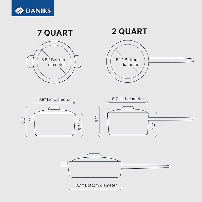 Daniks Modern 11-Piece Stainless Steel Cookware Set with Glass Lids Includes Saucepan and Frying Pan with Lid Tri-Ply Bases for Even Heating Induction Compatible Dishwasher Safe Heatproof Handles
