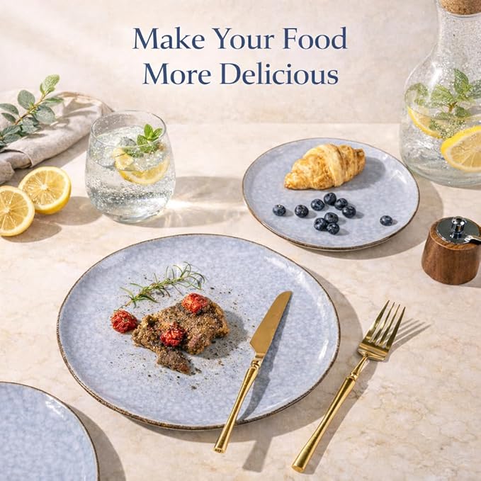 AmorArc Ceramic Dinnerware SetsHandmade Reactive Glaze Stoneware Plates and Bowls SetsHighly Scratch Resistant | Dishwasher &amp Microwave Safe Dishes SetService for 4 (12pc)