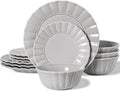 HOMBENE Dinnerware set 12 Piece plates and bowls sets for 4 Ceramic Modern dish set for party Porcelain dish set House gift Microwavable safe Light Grey
