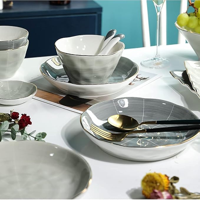 Kitchen Dinnerware Set Plates Set Dishes Set Break Resistant Dishes Plates and Bowls | 33 Pcs Retro Ceramic Phnom Penh Tableware for Family Gathering and Gift Colorfu