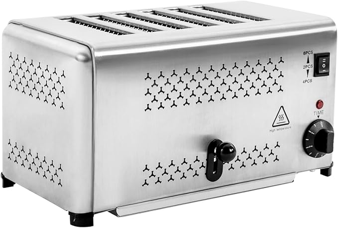 6 Slice Bread Toaster 1650W Stainless Steel Commercial Toaster with Wide Slots Electric Bread Baking Machine with Timing Function 5 Settings for Restaurant Kitchen Bakery Home Use