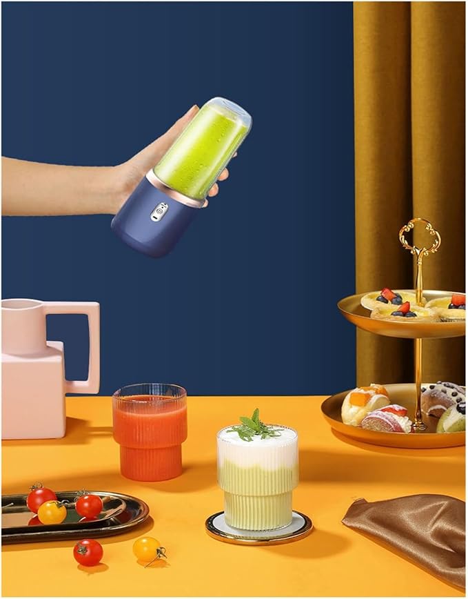Portable Juicer Blender 400ml Electric Fruit Juicer USB Charging Lemon Orange Fruit Juicing Cup Smoothie Blender Machine 2cups(Pink with one lid)