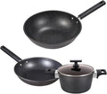 3-Piece Non-Stick Cookware Set with 30cm Wok 26cm Frying Pan &amp 20cm Stockpot for Gas &amp Induction Cookers