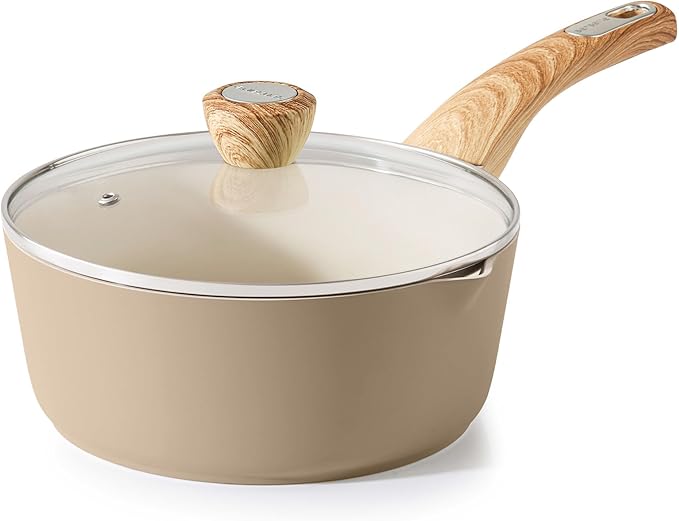 SENSARTE Ceramic Nonstick Sauce Pan with Lid 3.0 Quart Saucepan with Double Spout Large Cooking Pot Non toxic Kitchen Sauce Pot Non stick Saucier Pan Induction Cookware PFOA PTFE PFAS Free
